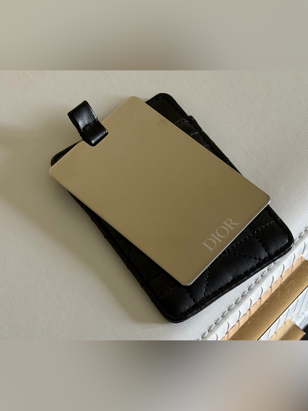 Dior Black Quilted Leather Card Sleeve for phone with Mirror - Picture 2 of 3
